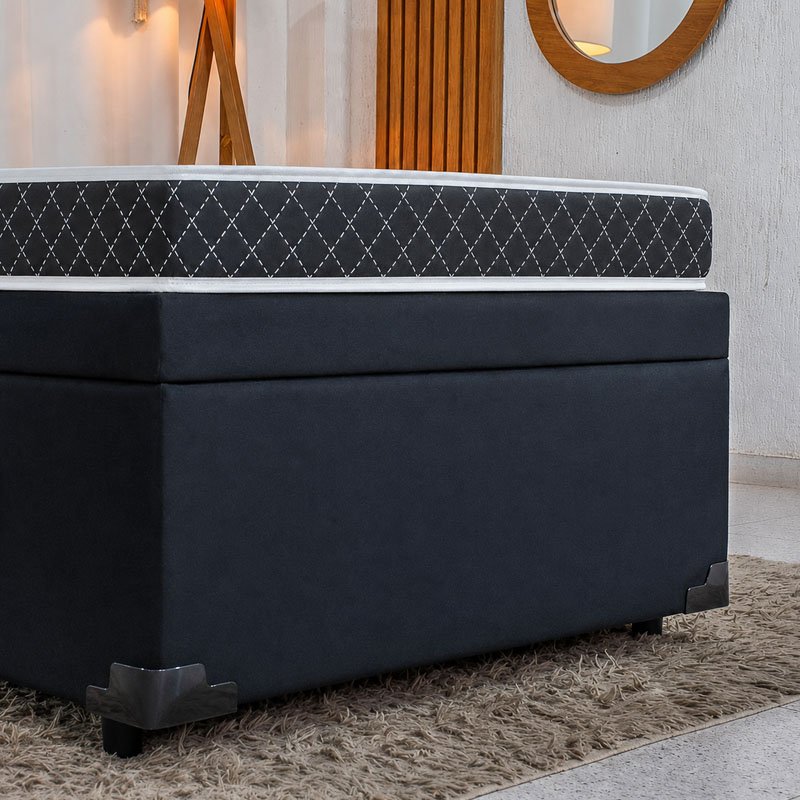 Colchão Solteiro Lotus Espuma D20 - Nosso Sonho + Base Box Baú Solteiro Prime Confort Sued Preto Blindado - Issacar 88x188x57 | Suporta até 60kg - Imagem 4