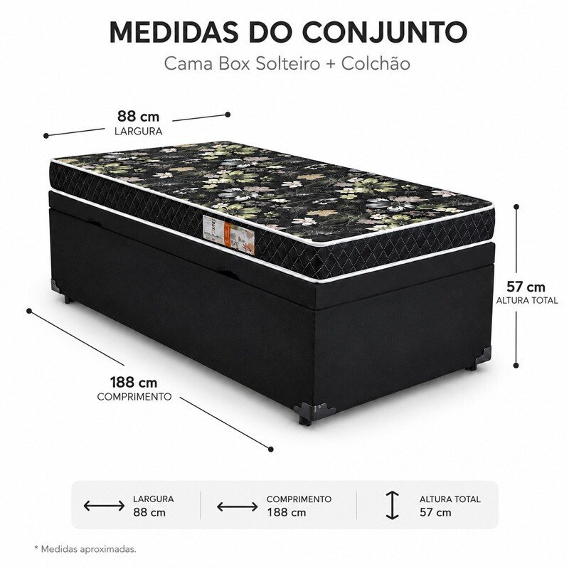 Colchão Solteiro Lotus Espuma D20 - Nosso Sonho + Base Box Baú Solteiro Prime Confort Sued Preto Blindado - Issacar 88x188x57 | Suporta até 60kg - Imagem 8