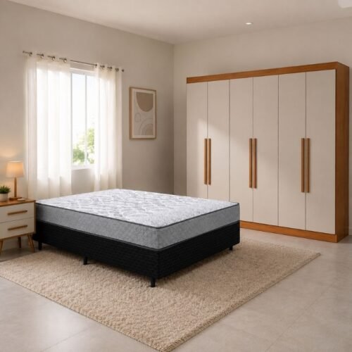 Combo Guarda-roupa Roma Larg. 1.77m Cinamomo/Off 6 Portas 2 Gavetas - Sallêto + Unibox Casal Supreme Ortopédico 138x188x53 Gazin | Suporta até 220kg