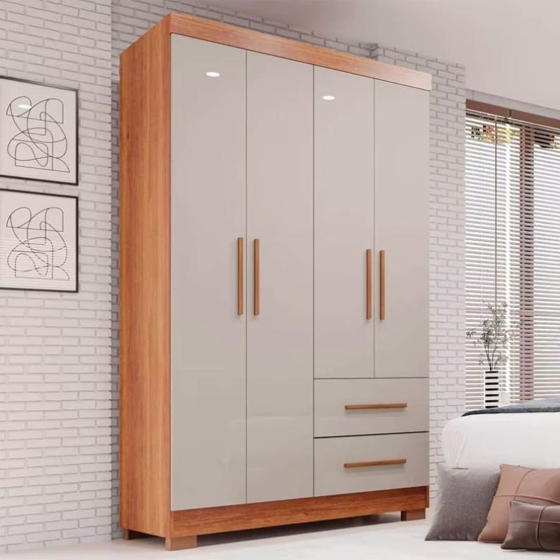 Combo Guarda-roupa Solteiro Estrela Cinamomo/Off 4 Portas C/ Pés Larg. 1.00m - Sallêto + UniBox Solteiro Supreme Natural D28 88x188x53 Cinza - Gazin - Imagem 2