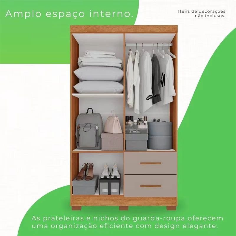 Combo Guarda-roupa Solteiro Estrela Cinamomo/Off 4 Portas C/ Pés Larg. 1.00m - Sallêto + UniBox Solteiro Supreme Natural D28 88x188x53 Cinza - Gazin - Imagem 3