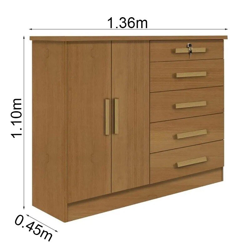 Cômoda New Athos Cinamomo 5 Gavetas e Sapateira Larg. 1.36m - D Doro - Imagem 4