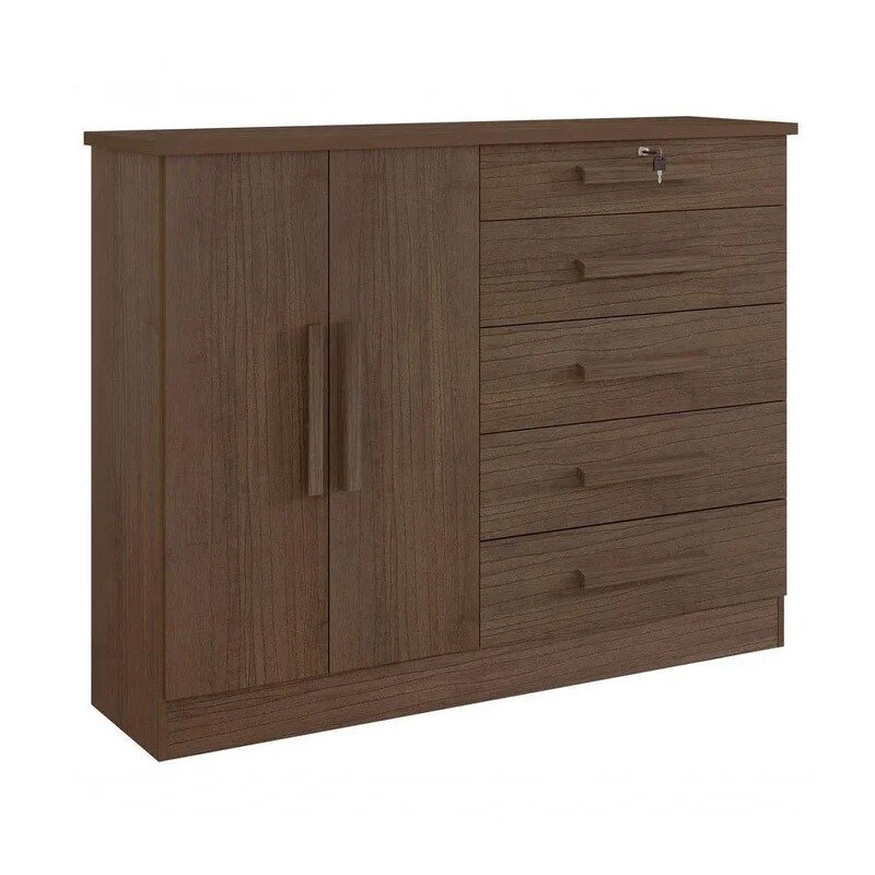 Cômoda New Athos Castanho 5 Gavetas e Sapateira Larg. 1.36m - D Doro - Imagem 3