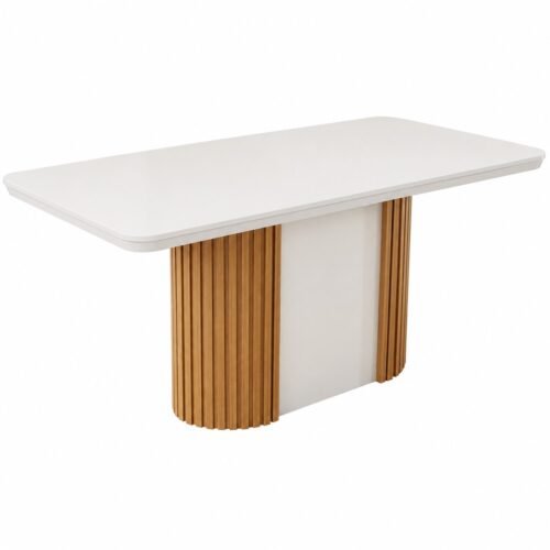 Alternative view of Mesa Pilar 180 Canto Copo (C/Vidro) Off White/Off White/Naturale – RUFATO