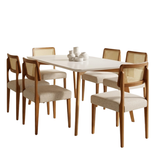 Alternative view of Mesa Anne 180 Mel/Off White com 6 Cadeiras Fortaleza Linho Palha 311A – HR MOVELARIA