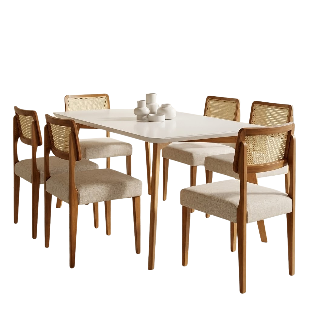 Mesa Anne 180 Mel/Off White com 6 Cadeiras Fortaleza Linho Palha 311A – HR MOVELARIA - Imagem 2