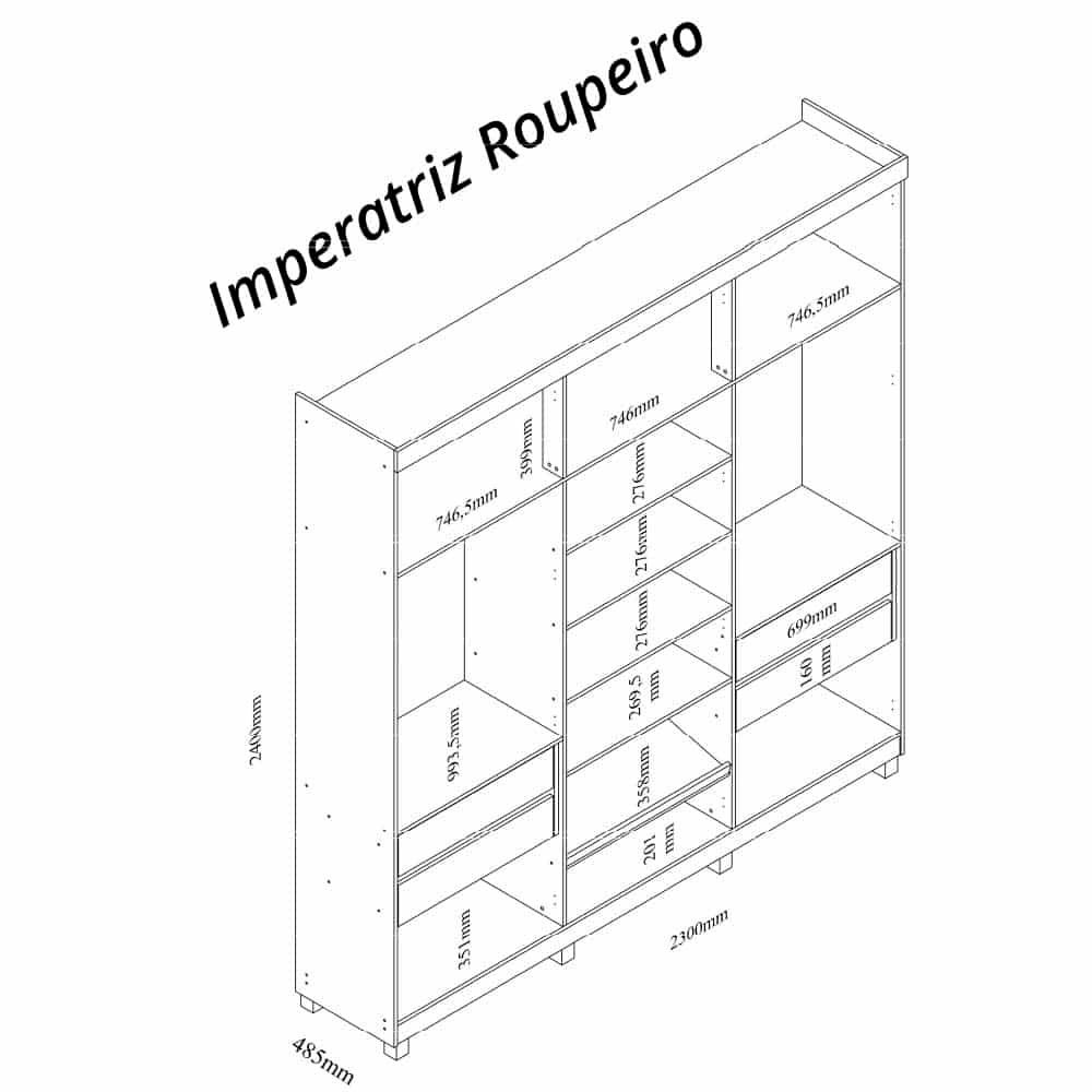 Guarda-Roupa Imperatriz 2,30 m 6 Portas/2 Reflecta Naturale/Off White - GELIUS - Imagem 6