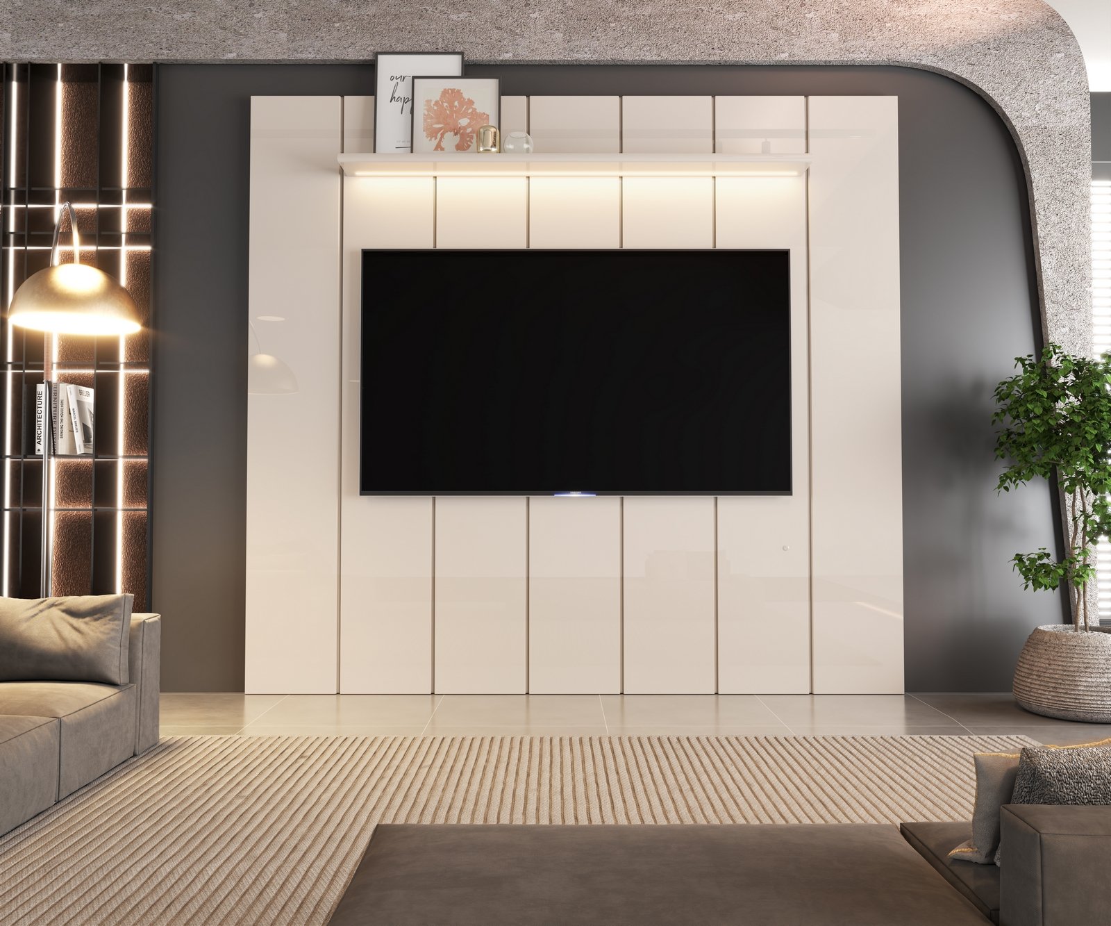 Painel até 75" Lumi 2,19 m Off White - EDN MÓVEIS - Imagem 2