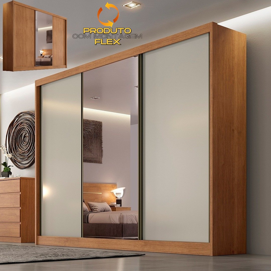 Guarda-Roupa Diamond Plus (1 porta espelhada) 2,412 m Cumaru/Fendi/Cumaru - NOVO HORIZONTE