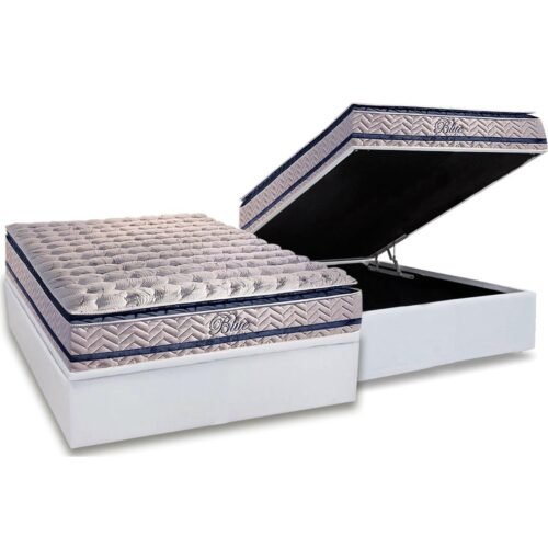 Alternative view of Colchão Casal Blue 32 cm H33 Molas Ensacadas + Base Baú Corino Branco – PAROPAS + ALTO NÍVEL