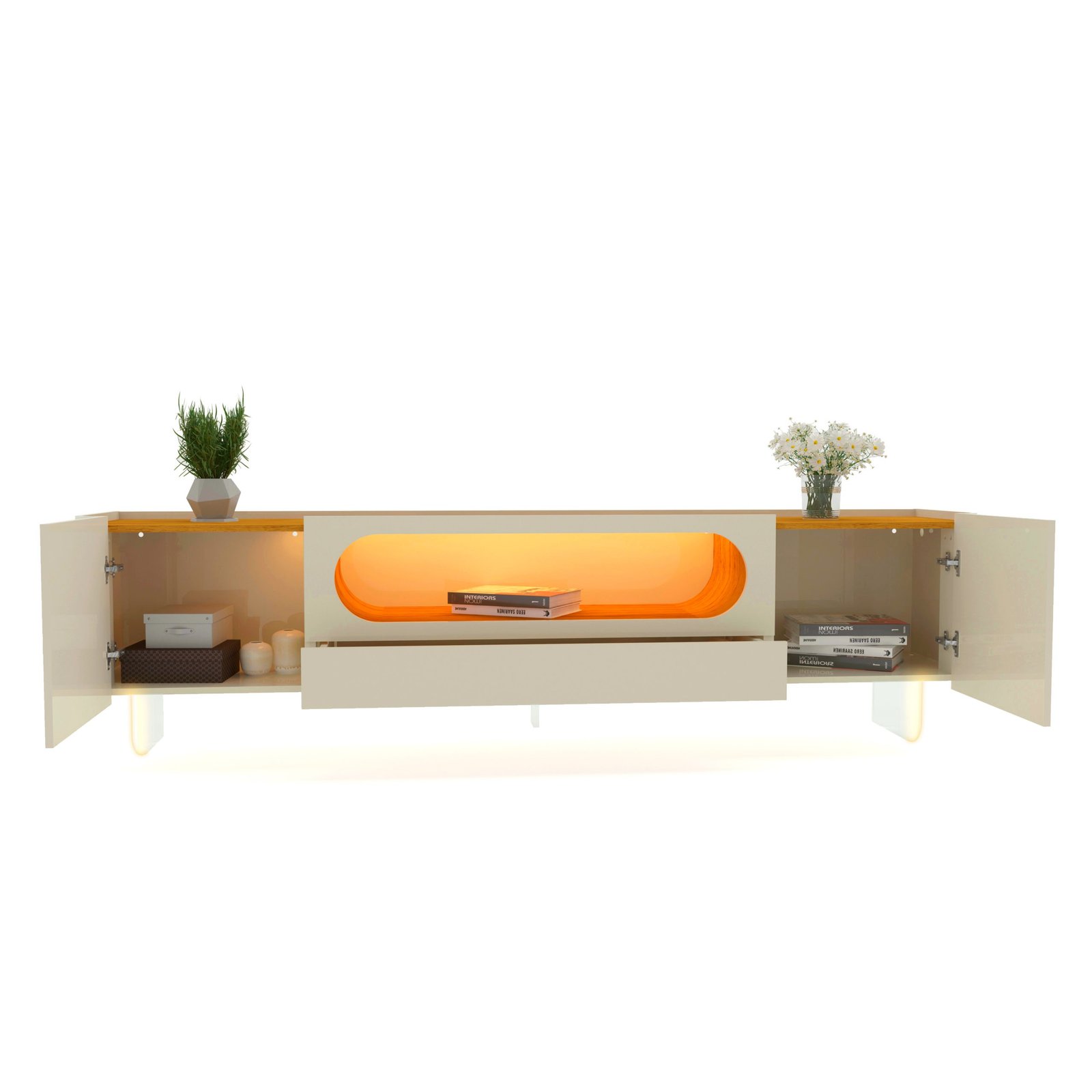 Painel até 85″ Nobre 230 Naturale + Rack Nobre 210 (Pés de Vidro) Off White/Naturale com Duas Torres Naturale – GELIUS (ESPECIAL) - Imagem 2