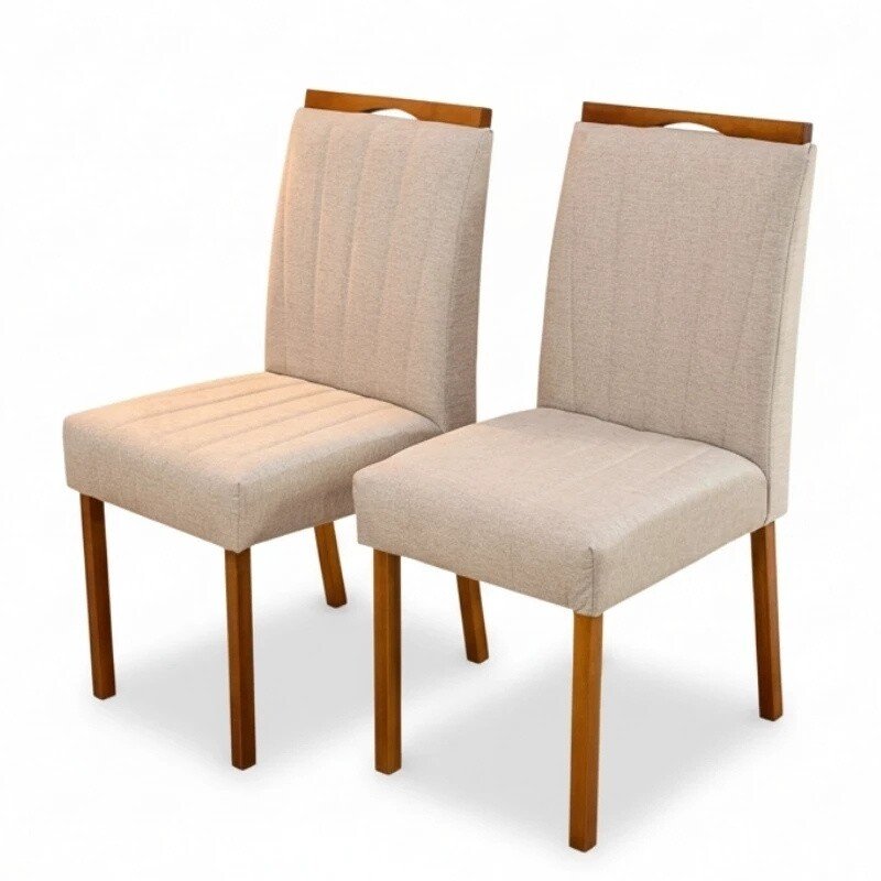 Mesa de Jantar Moscou 90x90 Vidro Off/Cinamomo Minas Plac + 4 Cadeiras Isabela Linho Bege 01 Madeira Maciça KM Decor - Entregue Montada - Imagem 2
