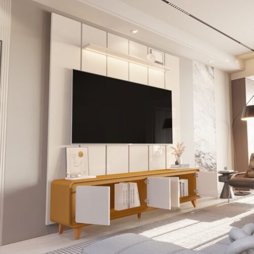 Alternative view of Painel até 75″ Lumi 1,88 m Off White + Rack Liv 1,80 m Cedro/Off White – EDN MÓVEIS