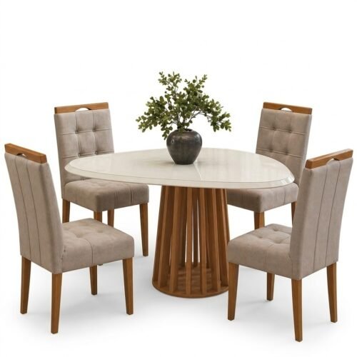 Alternative view of Mesa Lavanda BA45 135 Canela/Off White com 4 Cadeiras Sophia Veludo Bege 100 - KAPPESBERG + WM DECOR