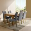 Mesa Athenas 180 Amêndoa Clean com 6 Cadeiras Sophia Linho Cinza Grafite 206 – LOPAS + WM DECOR