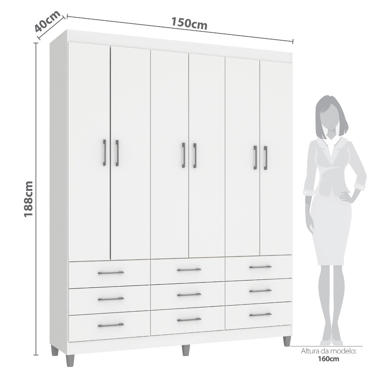Guarda-Roupa 6 Portas Paraty 3690 1,50 m Branco - FELLICCI - Imagem 3