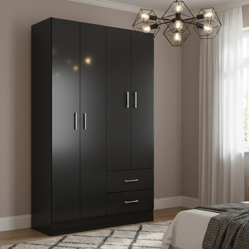 Guarda-Roupa 4 Portas Panamá 4002 0,90 m Preto - FELLICCI