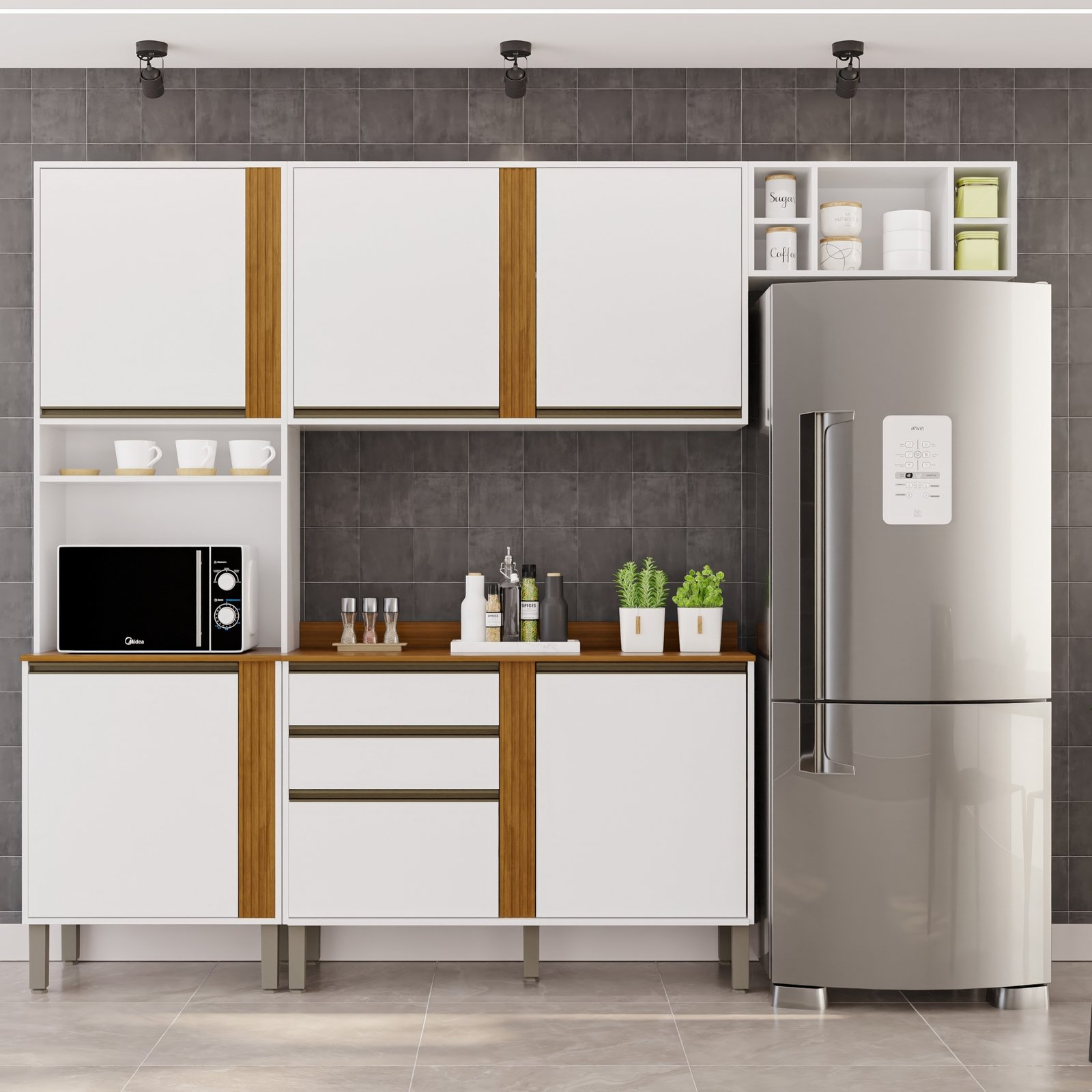 Cozinha 4 Peças Pérola Branco/Cinamomo - SALLÊTO