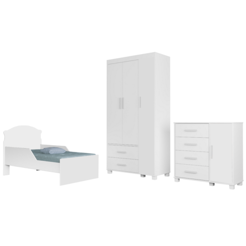 Alternative view of Guarda-Roupa 3 Portas + Cômoda + Mini Cama Juvenil Lívia Branco(Sem adesivo) – MADEC MÓVEIS