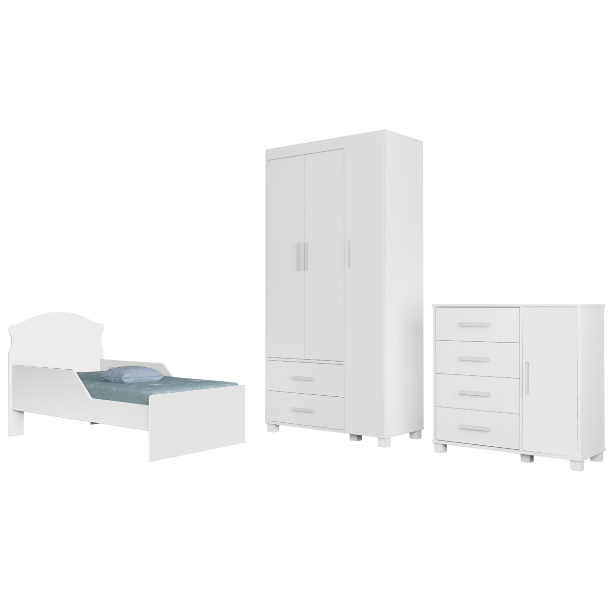 Guarda-Roupa 3 Portas + Cômoda + Mini Cama Juvenil Lívia Branco(Sem adesivo) – MADEC MÓVEIS - Imagem 2