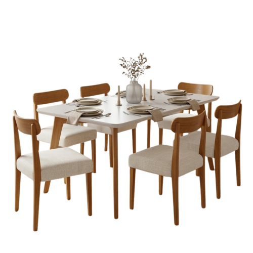 Alternative view of Mesa Anne 180 Mel/Off White com 6 Cadeiras Maragogi Linho Palha 311A – HR MOVELARIA
