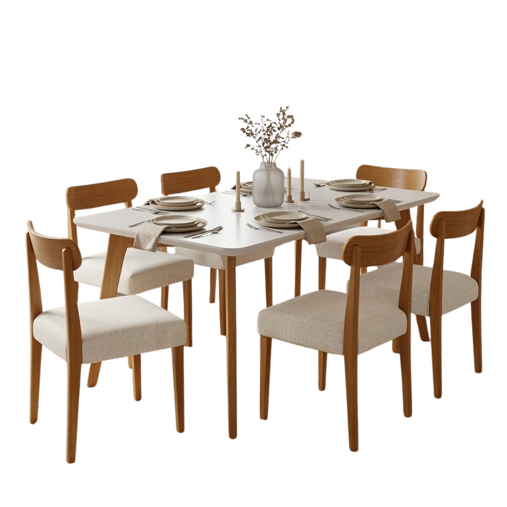Mesa Anne 180 Mel/Off White com 6 Cadeiras Maragogi Linho Palha 311A – HR MOVELARIA - Imagem 2