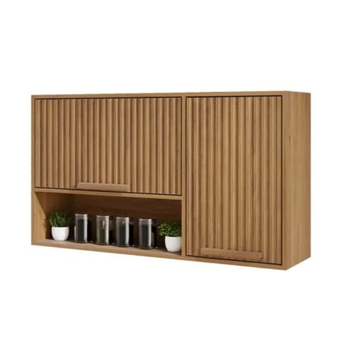 Armário Aéreo Florida Larg. 1.20m Cinamomo 2 Portas Ripado - Sallêto | 1 Porta Bascula