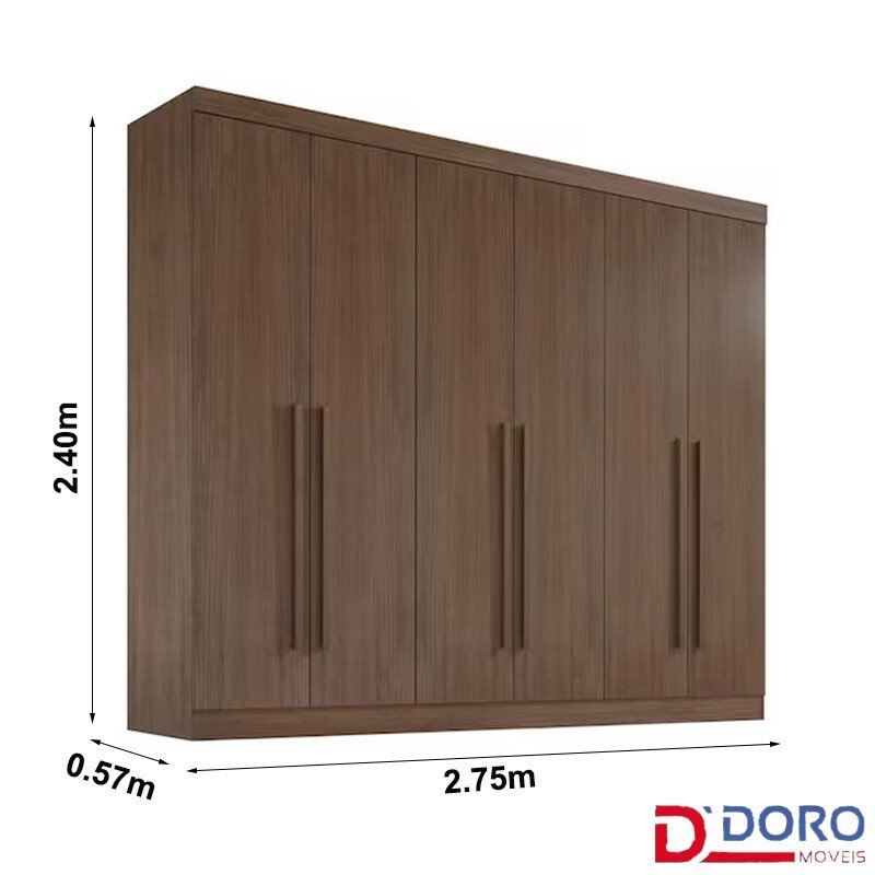 Guarda-roupa Da Vinci Plus 6 Portas Castanho Larg. 2.75m - D Doro - Imagem 5