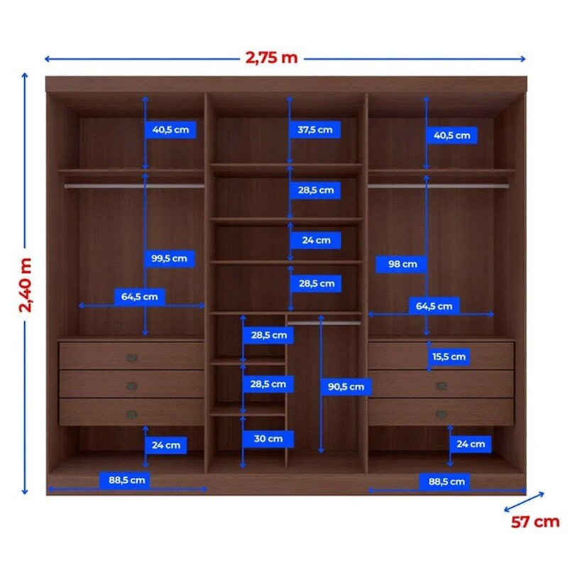 Guarda-roupa Da Vinci Plus 6 Portas Castanho Larg. 2.75m - D Doro - Imagem 2