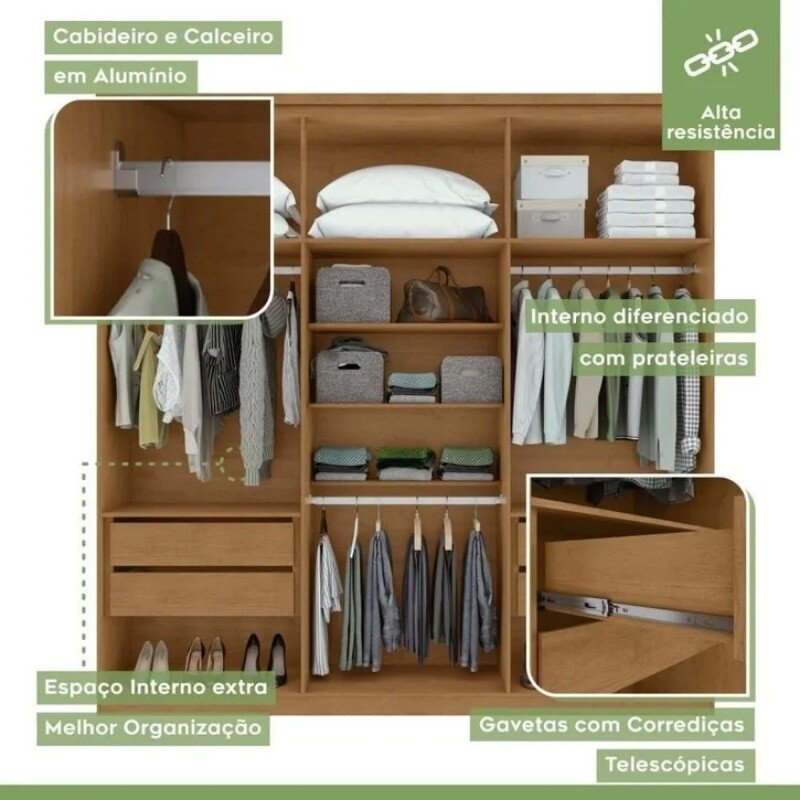 Guarda-roupa Alonzo 2.30m Amêndoa/Off 6 Portas 2 Gavetas - Lopas - Imagem 3