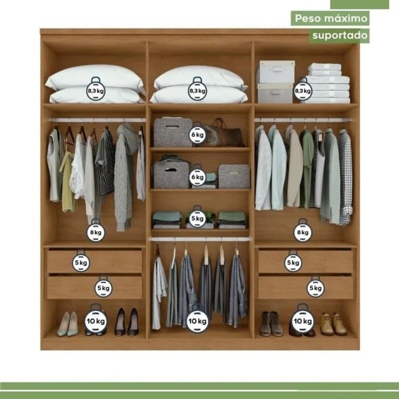 Guarda-roupa Alonzo 2.30m Amêndoa/Off 6 Portas 2 Gavetas - Lopas - Imagem 4