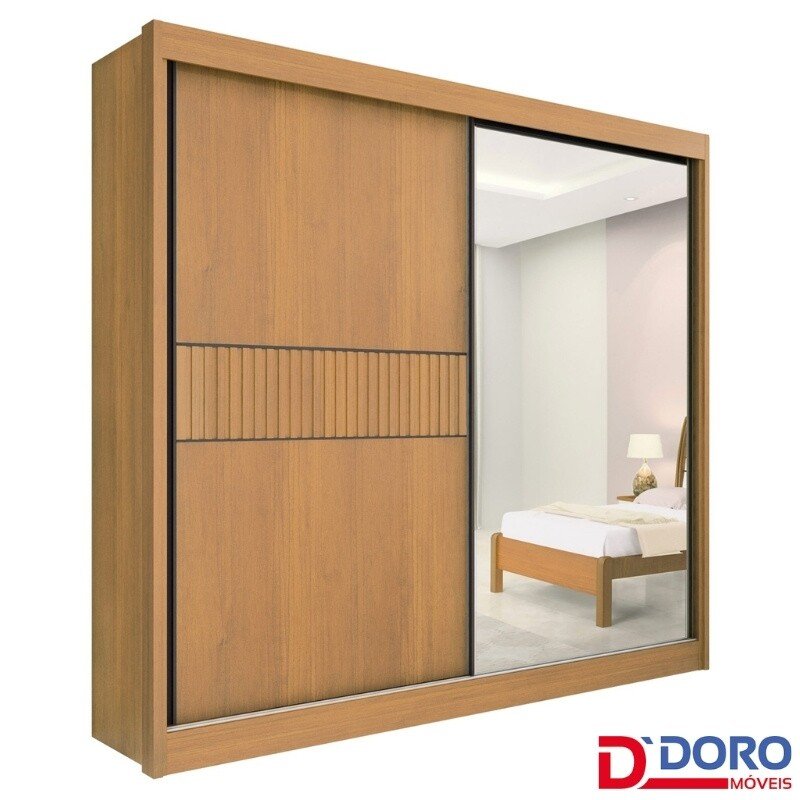 Guarda-roupa Casal 2 Portas Titanium Ripado MDF Cinamomo/Off White Larg. 2.20m D Doro - Imagem 2