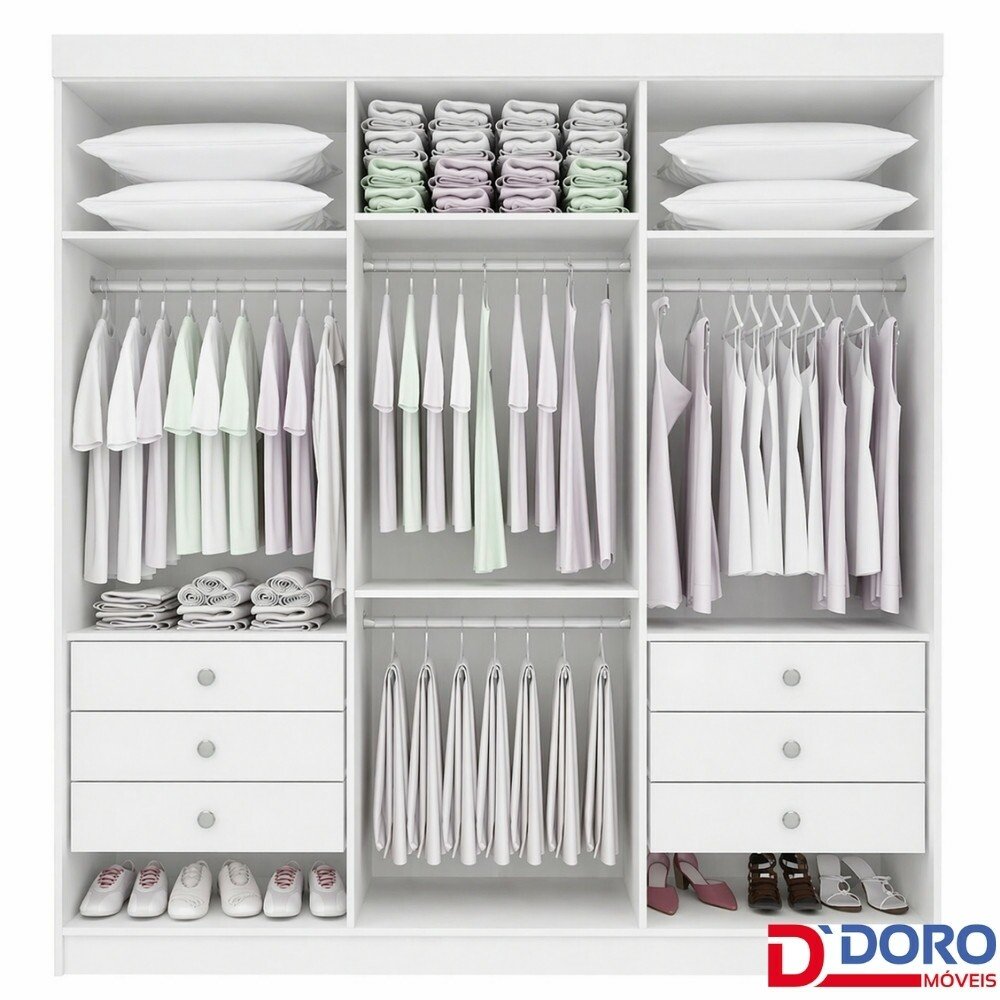 Guarda-roupa Colibri 6 Portas Branco Larg. 2.05m - D' Doro - Imagem 2