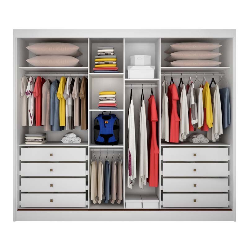 Guarda-roupa Casal Sollo Plus Branco 3 Portas 8 Gavetas C/ 1 Espelho 100% MDF Larg. 2.73m - Novo Horizonte - Imagem 2