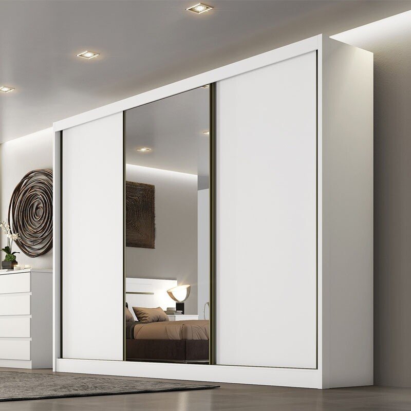 Guarda-roupa Casal Sollo Plus Branco 3 Portas 8 Gavetas C/ 1 Espelho 100% MDF Larg. 2.73m - Novo Horizonte