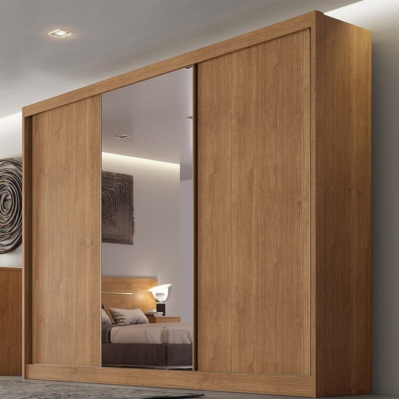 Guarda-roupa Casal Sollo Plus Cumaru/Fendi 3 Portas 8 Gavetas C/ 1 Espelho 100% MDF Larg. 2.73m - Novo Horizonte - Imagem 3