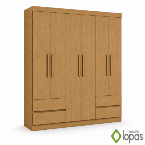 Guarda-roupa Zeus Amêndoa Clean 6 Portas 4 Gavetas Larg. 1.77m - Móveis Lopas