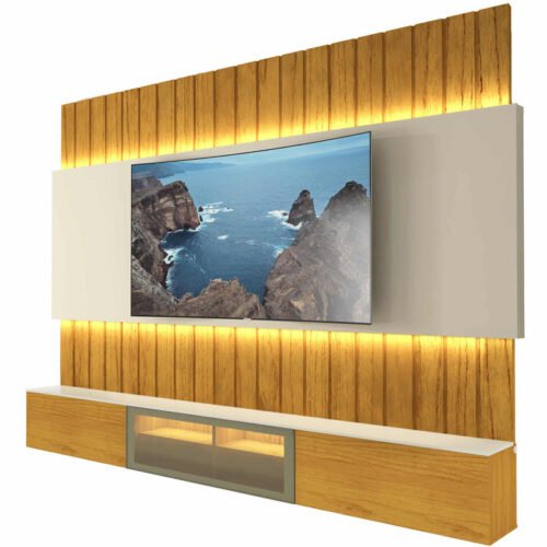 Alternative view of Home Suspenso Soberano Reflecta Larg. 2.30m Nature/Off C/Led 100% MDF para TV até 85" - Gelius