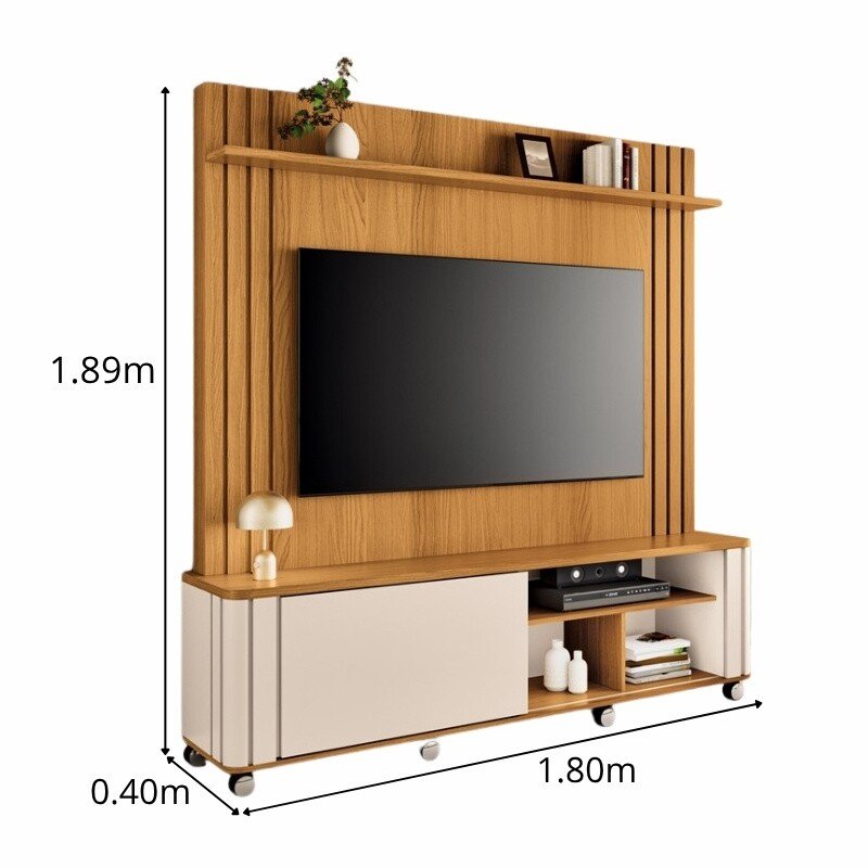 Home Theater Trinus Larg. 1.80m Cinamomo/Off para TV's de até 70 Polegadas - HB Móveis - Imagem 3
