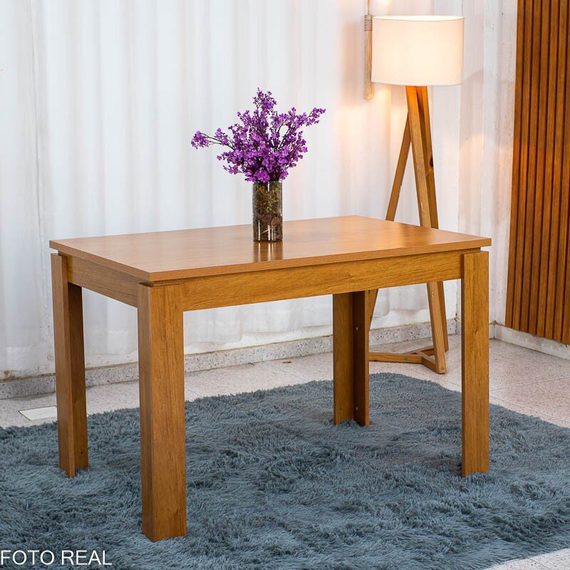 Mesa Athenas 120x80 Amêndoa Clean Tampo Maciço - Móveis Lopas + 4 Cad. Cantiga Boucle Bege Madeira Maciça - Bechara - Imagem 11