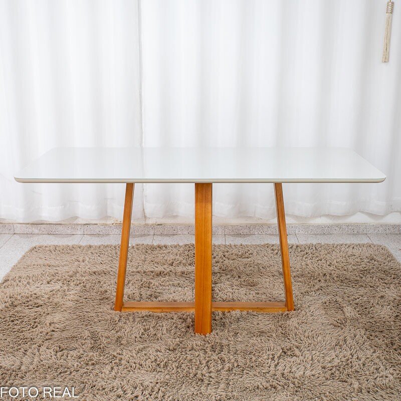 Mesa de Jantar Bali 160x80 Vidro Off/Base Madeira Minas Plac - Entregue Montada - Imagem 3