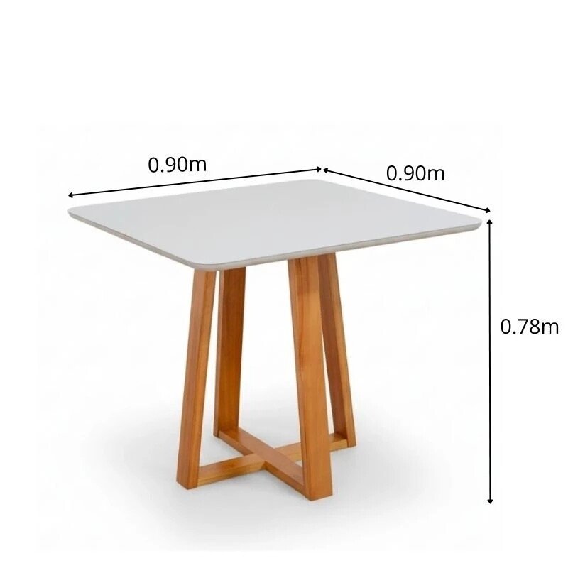 Mesa de Jantar Bali 90x90 Vidro Off/Base Madeira - Minas Plac + 4 Cad. Lisboa Veludo Bege 512 Madeira Art Assento - Entregue Montada - Imagem 9