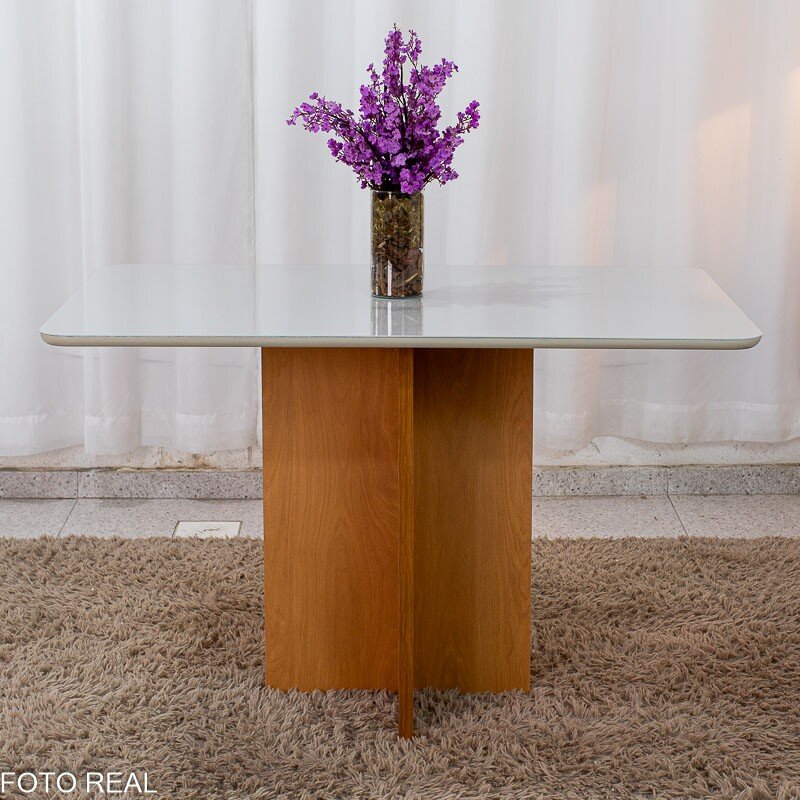 Mesa de Jantar Moscou 120x80 Vidro Off/Base Cinamomo - Minas Plac - Imagem 3