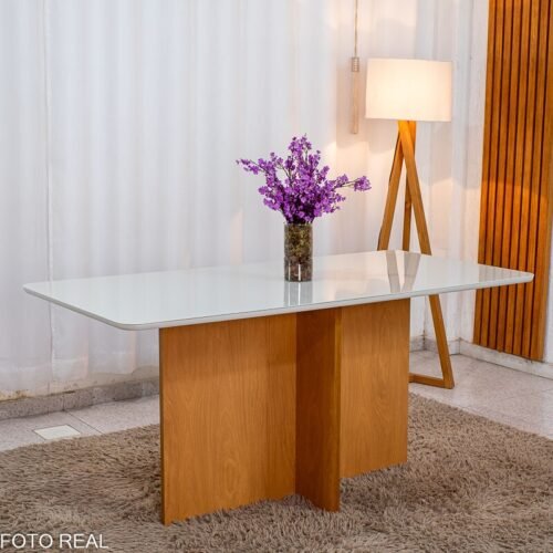 Mesa de Jantar Moscou 160x80 Vidro Off/Base Cinamomo - Minas Plac