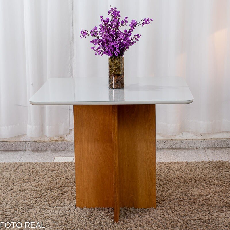 Mesa de Jantar Moscou 90x90 Vidro Off/Base Cinamomo + 4 Cad. Londres Veludo Avelã Madeira Minas Plac - Entregue Montada - Imagem 7