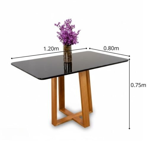 Alternative view of Mesa de Jantar Pedro 120x80 Vidro Preto/Base Madeira Art Assento - Entregue Montada