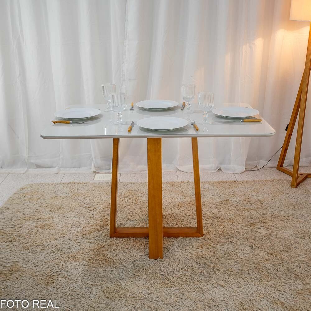 Mesa de Jantar Pedro 120×80 Vidro Off/Base Madeira + 4 Cad. Gênova Veludo Preto 504 Madeira Art Assento - Entregue Montada - Imagem 6