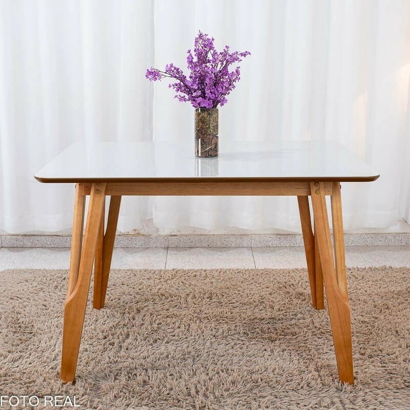 Mesa de Jantar Siena 120x90 Vidro Off/Base Madeira + 4 Cad. Lisboa Veludo Marrom 509 Madeira Entregue Montada - Art Assento - Imagem 7