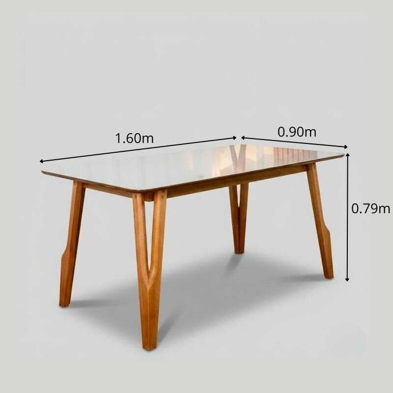 Mesa de Jantar Siena 160x90 Vidro Off/Base Madeira + 6 Cad. Lisboa Veludo Bege 512 Madeira Art Assento - Entregue Montada - Imagem 7