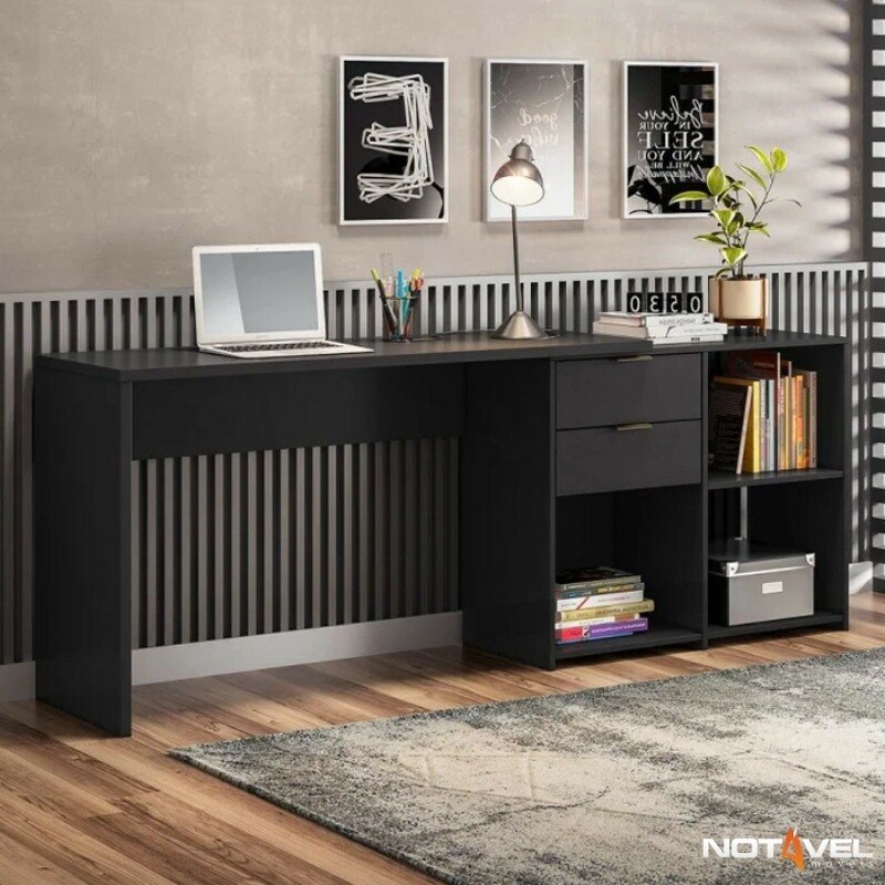 Mesa Office NT 2060 Larg. 2.00m Preto 2 Gavetas Notável - Imagem 2